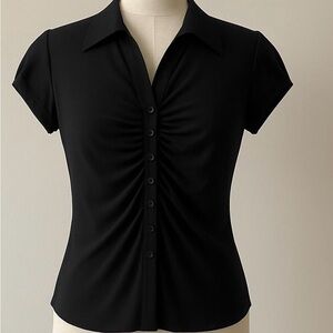 Allison Taylor Black Ruched Button-Front Shirt